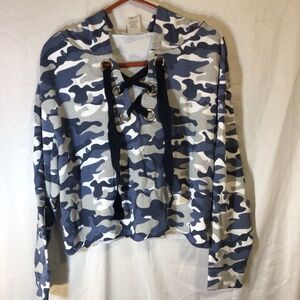 K. Jordan Camo Cropped Hoodie Small Y2K Streetwear Sweatshirt Lounge Cozy